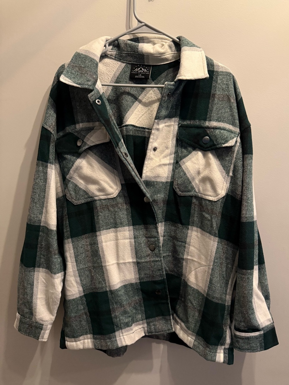 HFX Oversized Plaid Shacket Jacket Green White Size Large